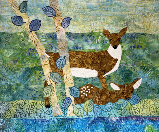 Mama Deer and Fawn AppliQuilt Art