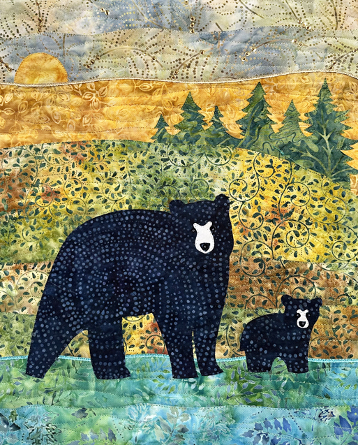 Mama and Baby Black Bear AppliQuilt Art