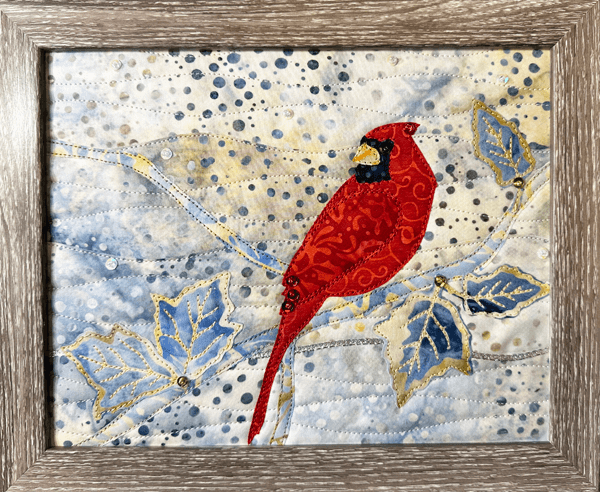 Winter Cardinal framed AppliQuilt Art