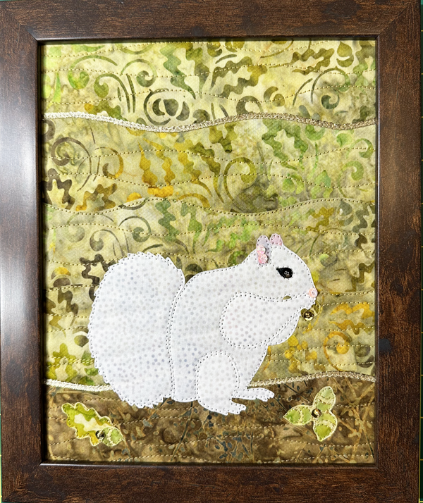 White Squirrel Framed AppliQuilt Art