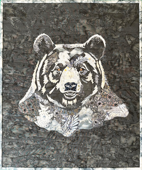 Moonlight Guardian Black Bear Grayscale AppliQuilt