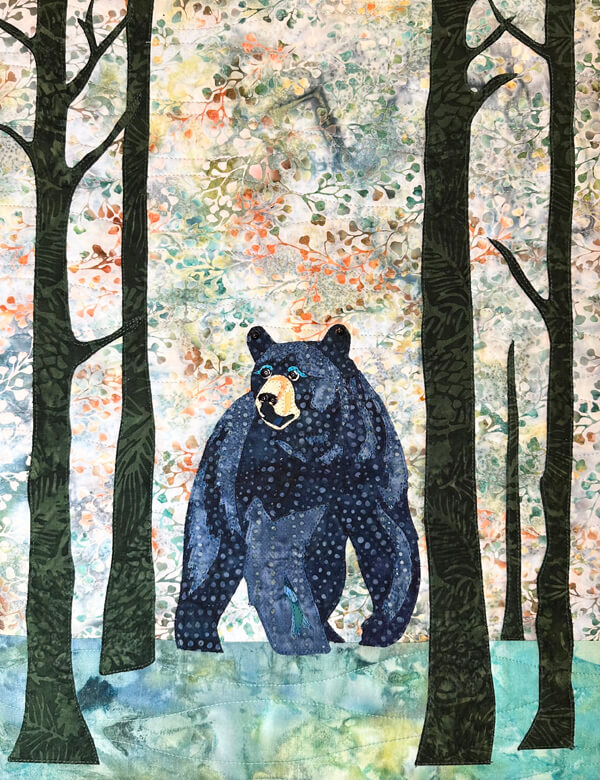 Bear in Trees AppliQuilt Art Mounted on Canvas
