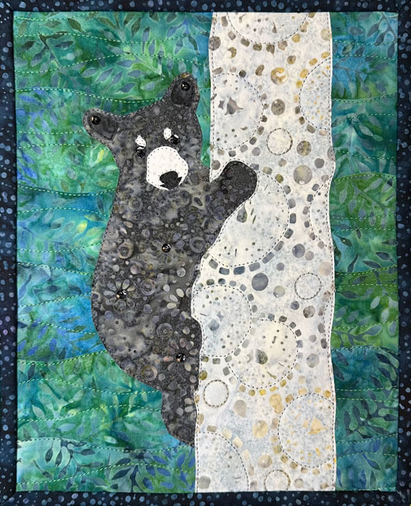 Bear Cub Fabric Collage Quilt Art