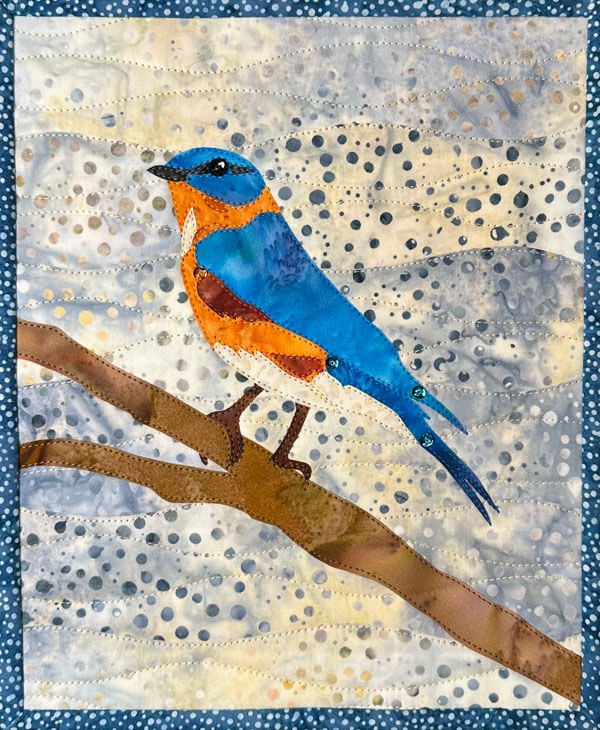 Eastern Bluebird Fabric Collage Quilt Art