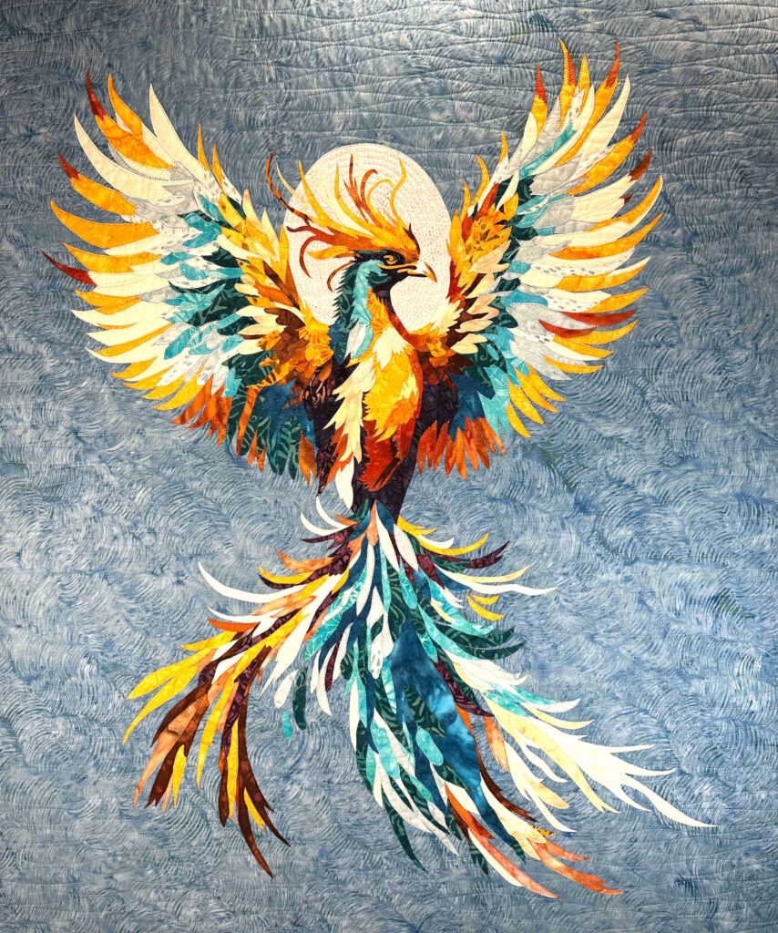 Phoenix Rising Fabric Collage Art Quilt