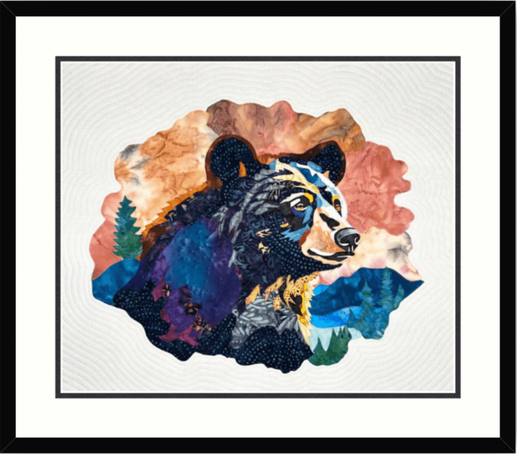 Blue Ridge Bear Framed Fabric Collage Art