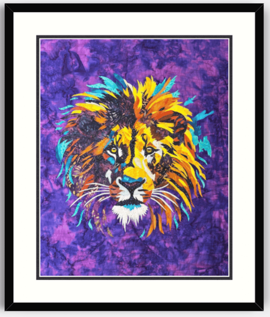 Radiant Lion Fabric Collage Quilt Art