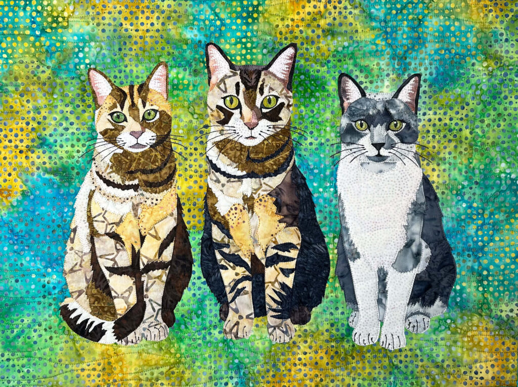 Three Cats Custom Fabric Collage Pet Portrait